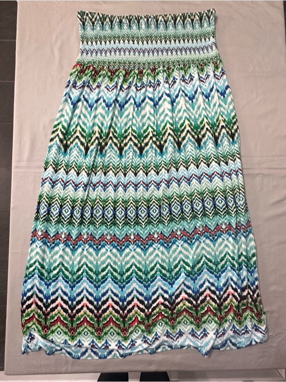Fever Women's Strapless Smocked Chevron Aztec Maxi Dress XL